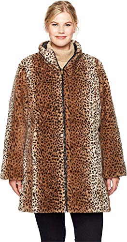 Jones New York Women's Plus Hooded Reversible Rain Jacket, Animal Printed Black/Brown
