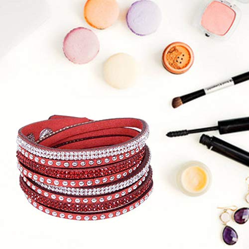 Kuiyai Wrap Leather Bracelet With Bling Bling Crystal Rhinestones And Snap Buttons (Red) #TOP6