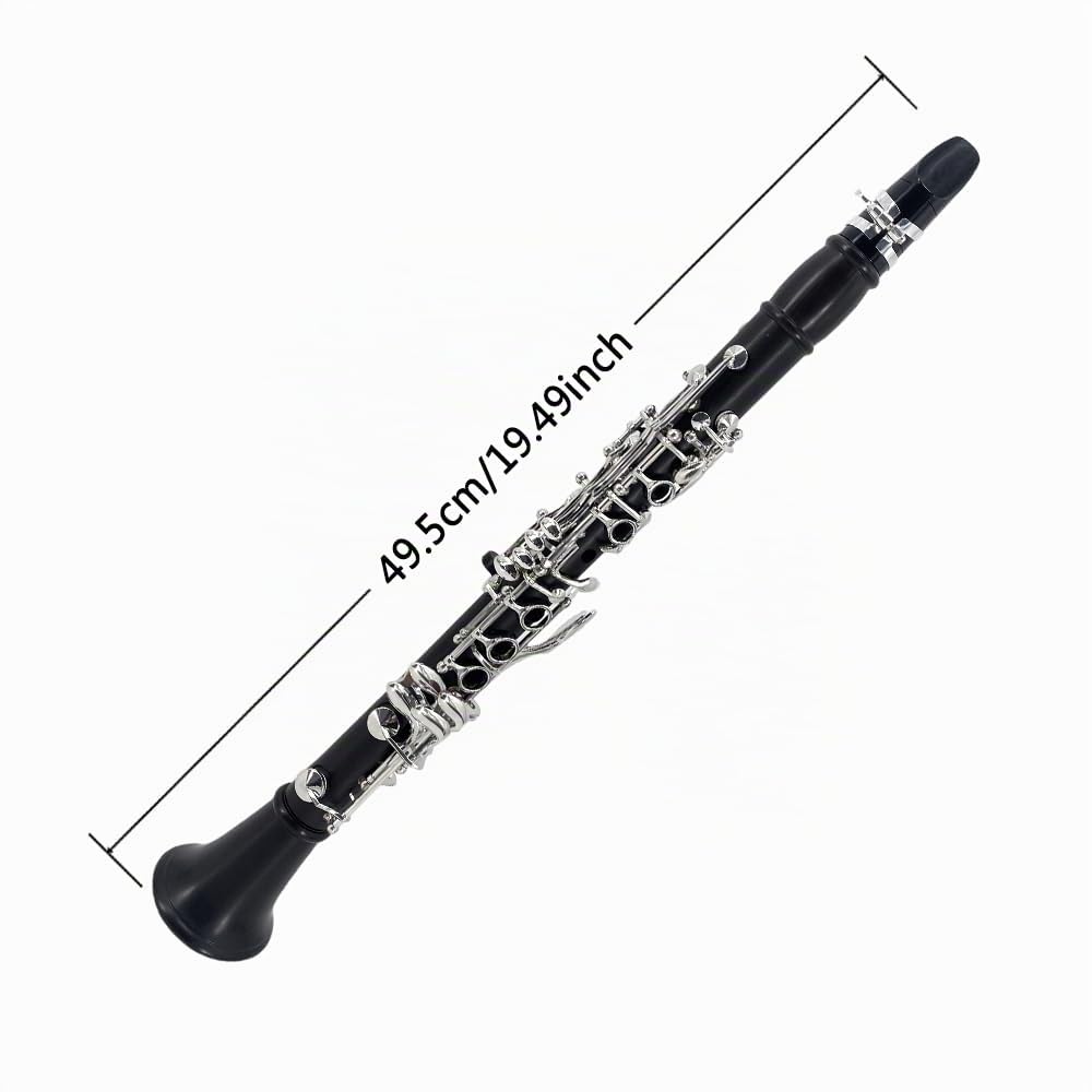 Yinfente Professionelle B flache Klarinette, Ebonitholz, 2 Fässer, mit Tasche, Stoff, Zubehör (schwarz)