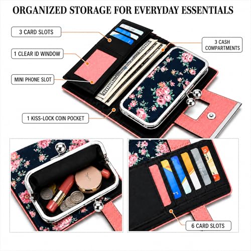 Image of Floral Wallet for Women, Vintage Kiss-Lock Clutch Purse