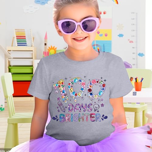 100 Days of School Shirt Girl: 100 Days Brighter Shirts Kid Cute 100th Day of School Graphic Tee Tops4