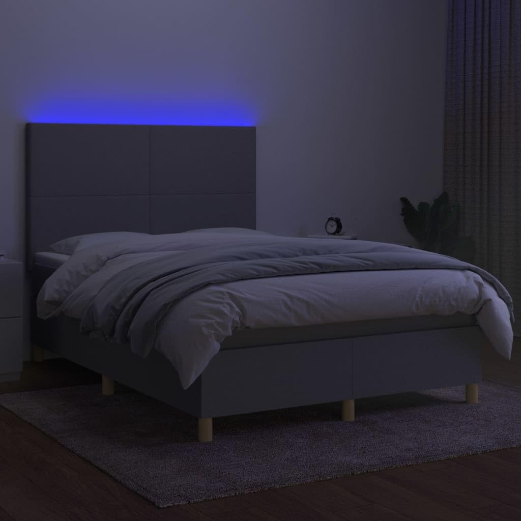 3135269 łóżko kontynentalne z materacem i materacem LED, do sypialni, meble jasnoszare, 140 x 190 cm