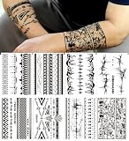 8 Feuilles Bras Tatouages Éphemere pour Hommes Femmes, Style Tribaux Longs Bracelets Autoc...