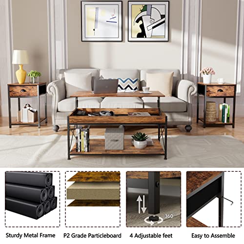 Furologee Nightstands Set Of 2, Industrial End Table With Fabric Drawer, Tv Stand For 60 65 Inch Tv, Long 55" Entertainment Center Tv Console #TOP6