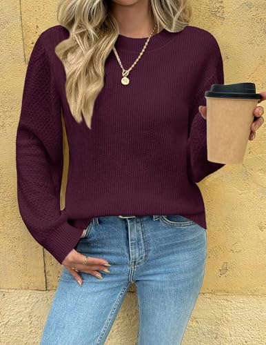 Zeagoo Womens 2025 Fall Sweaters Lightweight Long Sleeve Ribbed Knit Crewneck Pullover Tops Crochet Casual Outfits S-XXL4