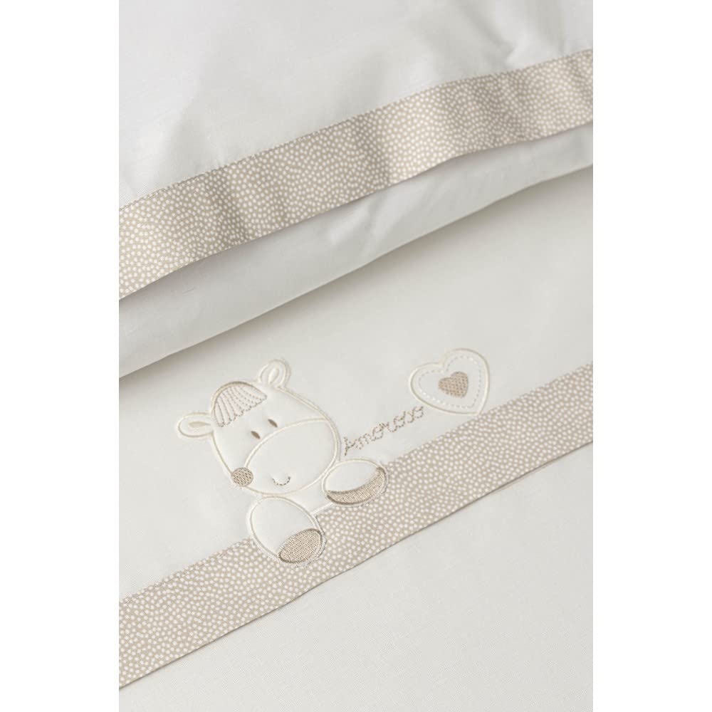 Various Juego de Sabana para Cuna 60x120cm (3 Piezas: Bajera, encimera y Funda de Almohada) de Algodon 100% Fabricado en España Modelo 03302 (Beige)