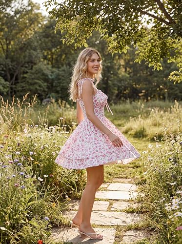 Image of Scarlet Darkness Floral Mini Dress for Women Corset Graduation Sundress