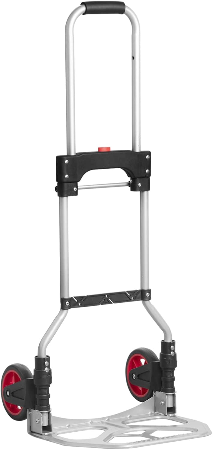 LEADALLWAY Dolly Cart Folding Hand Truck and Dolly,Steel Portable Cart with Telescoping Handle and Nylon+Rubber Wheels 180 lbs Capacity