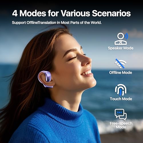 AI Language Translation Earbuds, LCD Touch Screen OWS Real-Time Translator for 144 Languages & Accents Headphones Translator Ideal for Travel Business Learning Translation Device Earphones(Purple) by Merryking - Image 4