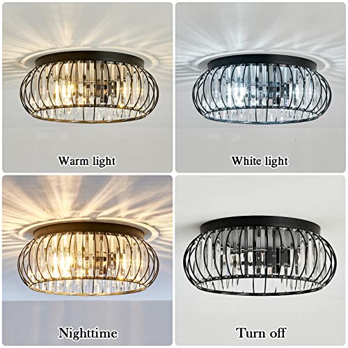 Yyjlx 3 Light Flush Mount Ceiling Light Fixtures Modern Crystal Chandelier Black E26 Indoor Lighting For Hallway Bedroom Bathroom Foyer Living Room Dining Room Kitchen. #TOP3