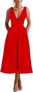 Womens Sleeveless Deep V Neck 1950s Retro Vintage Cocktail Wedding Guest Party A-Line Swing Maxi Dresses - Buy now