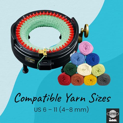 Image of Addi Express King Size Knitting Machine Set, 46 Needles Circular Loom with Hand Crank, Row Counter, Maker's Mercantile Yarn Cake (Color May Vary), and Hat Pattern
