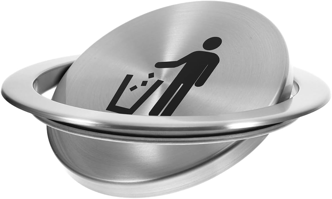STOBAZA Recessed Round Countertop Trash Can Lid, Stainless Steel Swing Flap Built-in Waste Bin Cover for Kitchen Bathroom, Seamless Desktop Trash Chute for Home and Commercial, 8.27 Inch, Silver