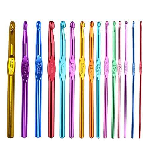 Crochet Hooks Set, Aluminum Handle Knitting Needles for Arthritic Hands, Crochet Needles for Yarn Craft 2-12mm (15pcs)