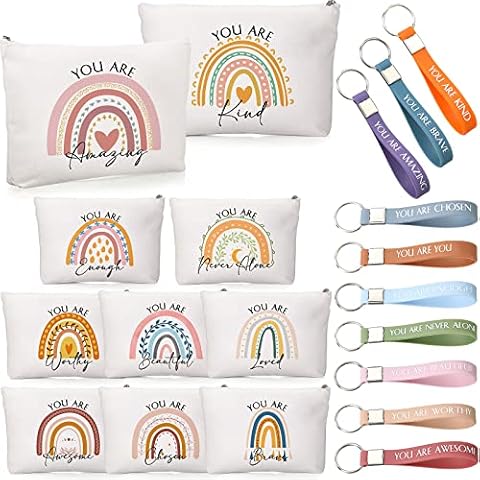 Inbagi 10 Set Inspirational Gifts Bulk for Women with 10 Keychains and 10 Bags Thank You Employee Appreciation for Adults (Rainbow) Cover