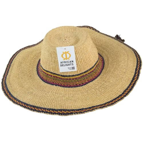 Image of African Delights African Hat for Men and Women, Straw and Leather Fulani Hat, Ethically Sourced from Ghana