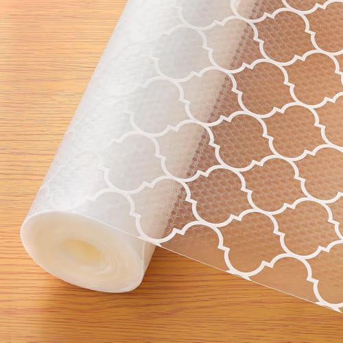 Image of EVA Fridge Shelf Liner Roll, Washable Drawer Mat Sheet, Cut-to-Size Cabinet & Refrigerator Shelf Protector, Food Contact Suitable Multipurpose Kitchen Table Liner Roll, 3 Meter (White Grid)