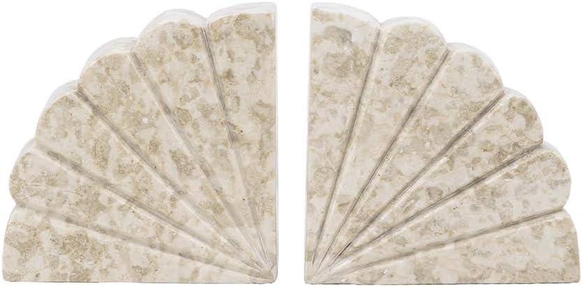 A&B Home Scalloped Quarter Circle Bookends - Set of 2 Decorative Marble Bookends, Home and Office Tabletop Decoration, Living Room Console Table Bedroom Bookshelf Accent Piece, 8.3" x 5.3" x 6.9"
