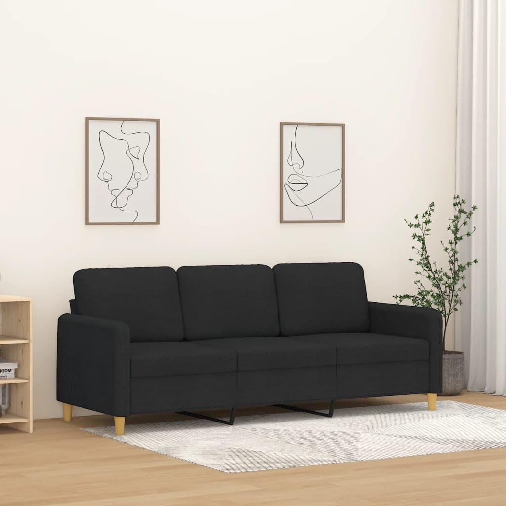 3-Seater Sofa Black Fabric (100% Polyester) Living Room Furniture