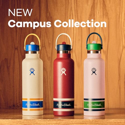 Image of Hydro Flask Water Bottle - Insulated Stainless Steel - Standard Mouth Flex Straw Lid, Non Spill, Leakproof and Refillable in 21 Oz Campus Ivory