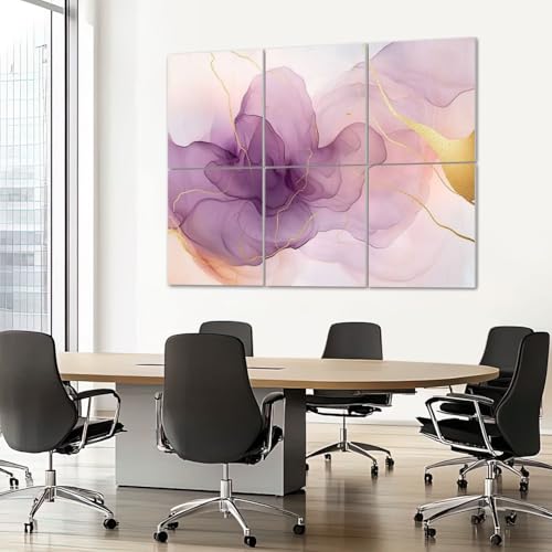 6 Pack Paneles Acústicos de Arte Absorbentes de Sonido con Diseño Abstracto en Mármol Blanco y Remolinos Morados con Detalles Dorados, Paneles Decorativos Autoadhesivos para Estudio de Grabación y Oficina 72"x48" miniatura 7