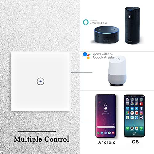 WiFi Smart Light Switch, 1 Gang Touch Wall Switch, Compatible with Amazon Alexa/Google Home, APP Remote/Voice Control, Timer, Neutral Wire Required, White - Image 3