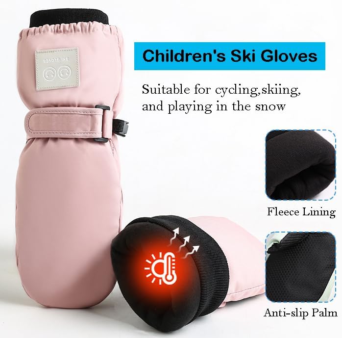Kids Winter Snow Ski Gloves-Boys Girls Windproof Water-Resistant Anti-Slip Warm Snow Gloves for Cold Weather Outdoor Sports 8-14Y pink One Size