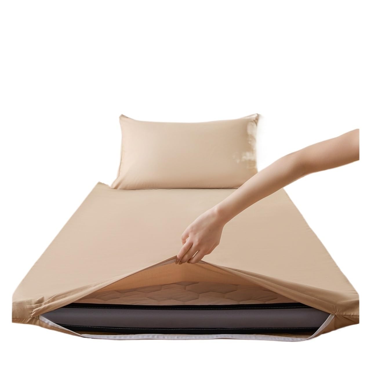 ZIHDKE 1pcs Model Bed - Pure Color Mattress Cover Single Piece for Tatami(Beige,120x200cm)