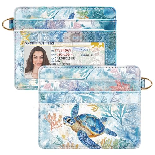 Image of Slim Minimalist Pocket Credit Card Holder Wallet Women | RFID Blocking Lightweight Thin Small Cute Card Cases, Turtle