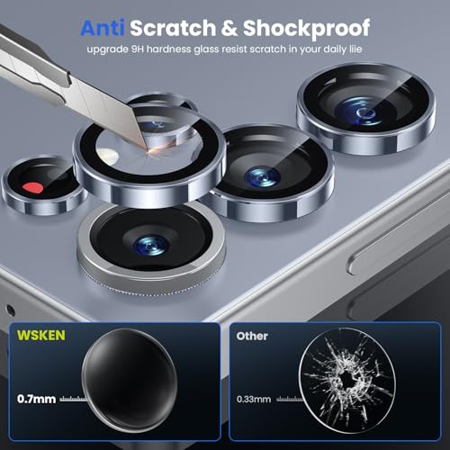 Image of WSKEN for Samsung Galaxy S25 Ultra Camera Lens Protector - Ultra Thin | Case Friendly, 9H Shatterproof Tempered Glass, Anti Scratch Metal Circle, Camera Screen Protector Cover Accessories, Blue