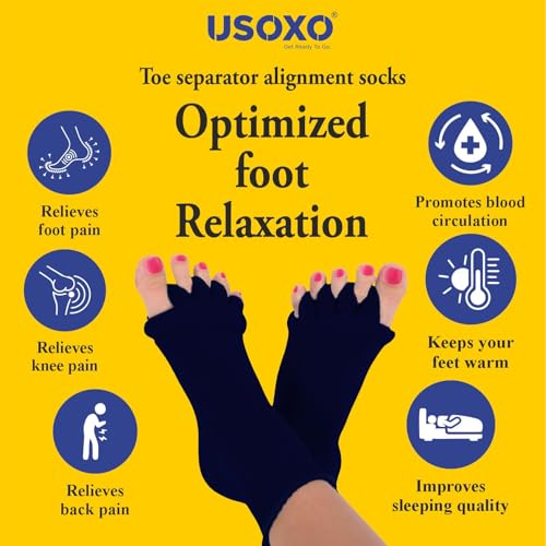 Image of Foot Alignment Socks I Cotton Finger Toe Separator I Easing Bunion Hammertoe and Arthritis Pain Relief I Improving Posture & Increasing Flexibility I Free Size for Office Yoga Men & Women (Navy)