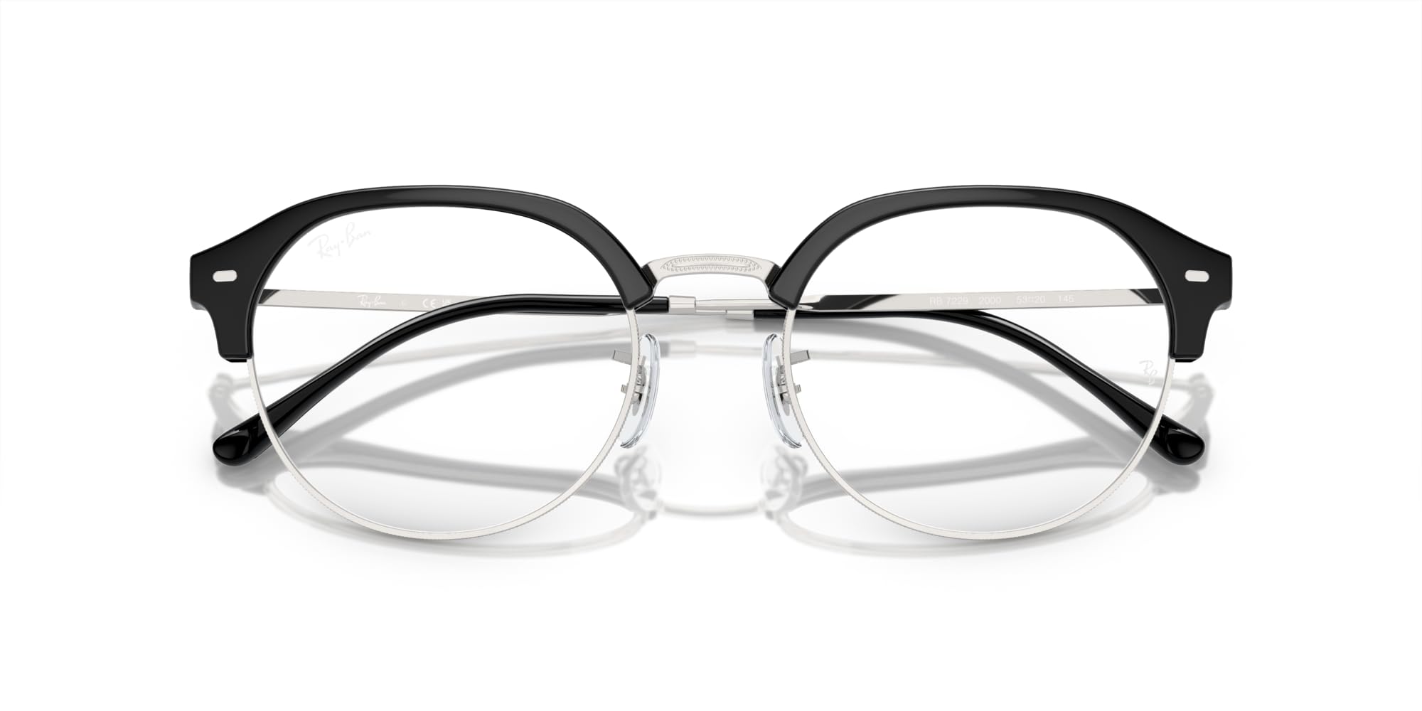 Ray-Ban Damskie okrągłe oprawki na okulary korekcyjne Rx7229, Czarny na srebrnym/soczewce demo, 51 mm