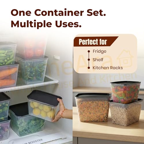 Image of Airtight Plastic Storage Containers for Kitchen & Pantry | 1100ml, 1500ml 2200ml Food Storage Boxes | Leak-Proof, Stackable (Black Transparent)