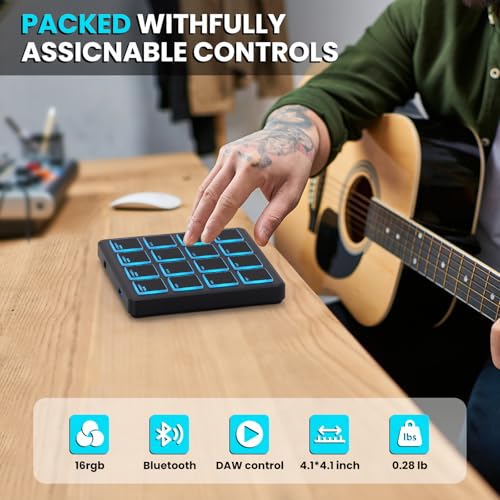 image for M-WAVE M-VAVE Wireless MIDI Controller Pads, 4.1 * 4.1 Inch, 0.28 LBS,