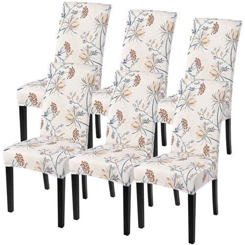 Image of SearchI Printed Dining Room Chair Covers Set of 6, Stretch Kitchen Chair Covers Washable Parsons Chair Slipcover Removable Dining Chair Protectors for Hotel,Ceremony(Elegant Blossom)