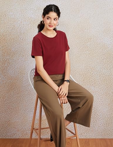 Image of Amazon Brand - Symbol Women Cotton Stretch Regular Fit Round Neck Half Sleeve T-Shirt (Available in Plus Sizes)