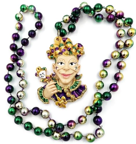 Jester with Staff Mardi Gras Bead Necklace Cajun Carnival Festival Parade