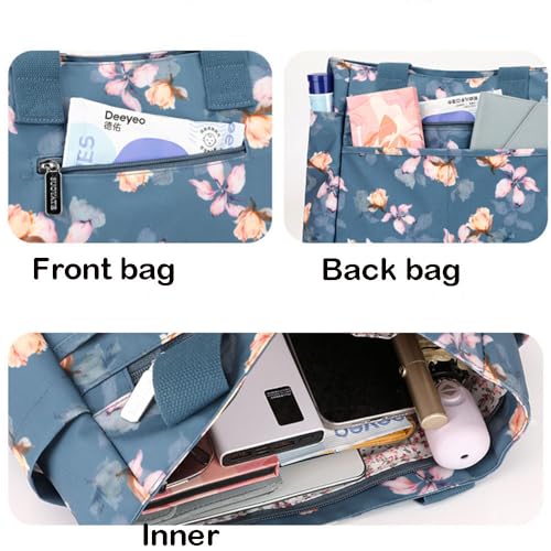 Bolso tote para mujer de Trawila, de nailon, con flores, grande y resistente al agua miniatura 5
