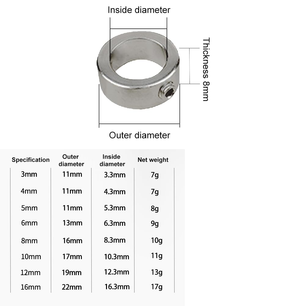 Stop di Profondità Trapano, Anello Posizionatore Trapano, Set di Arresti di Profondità, Limitatore Profondita Trapano, 8 Pezzi (3/4/5/6/8/10/12/16 mm), con Chiave Esagonale