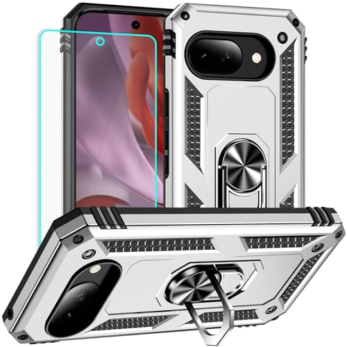 Coque Google Pixel 9A argentée Yiakeng avec protège-écran et support