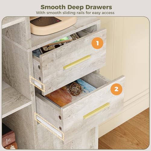 IRONCK Corner Bookshelf, 76" Tall Corner Bookshelves, 6 Tiers L-Shaped Bookcase with 10 Open Shelves and 2 Storage Drawers for Living Room or Home Office - Image 6