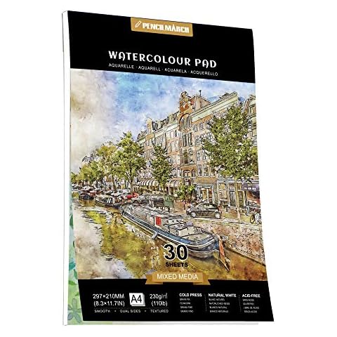 PENCILMARCH Watercolour Paper A4 Water Colour Art Pad 30 Sheets Watercolor Sketchbook for Artist Student Kids Landscape Painting, Drawing and Sketching - 230gsm Pack of 1 Cover