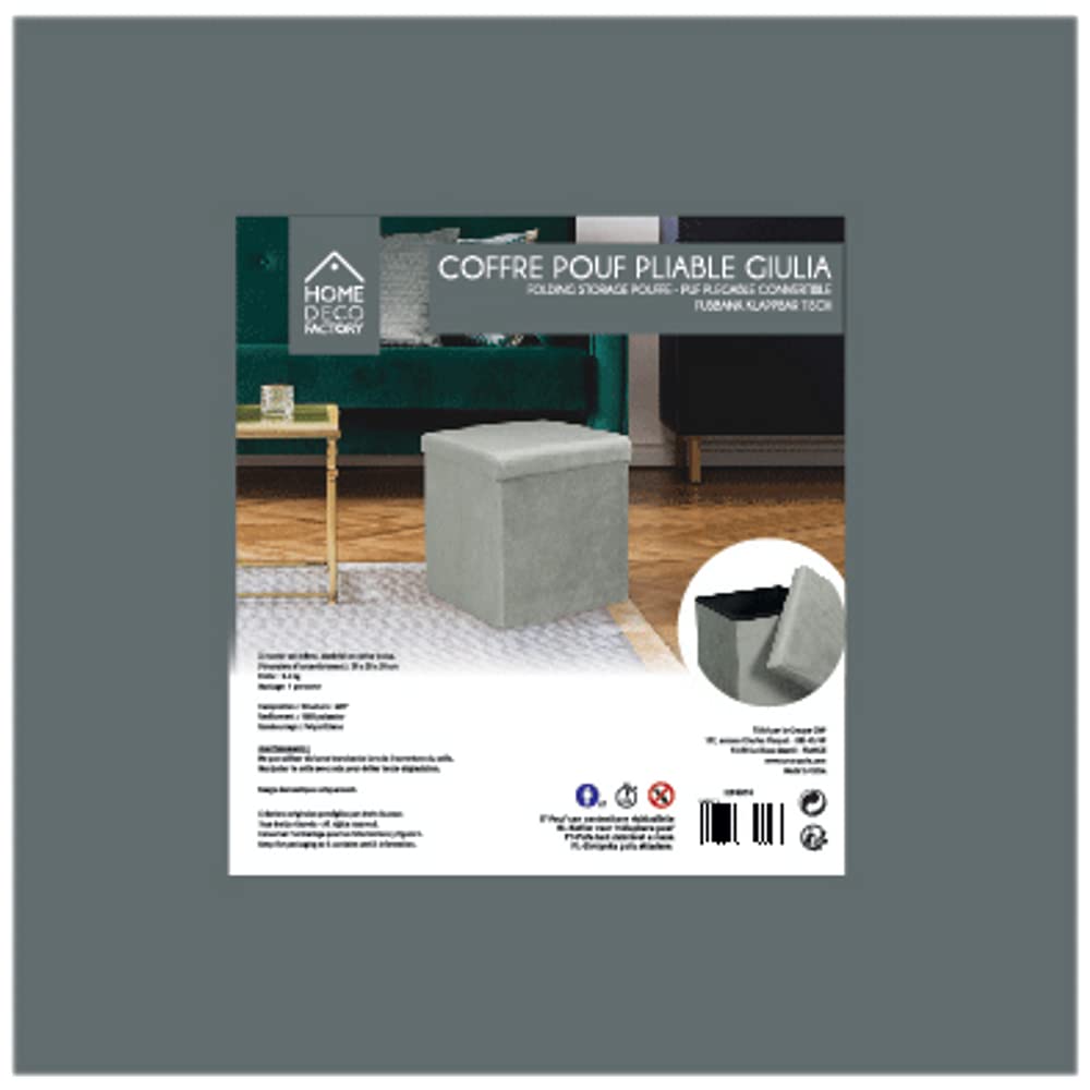 Home Deco Factory HD6810 - Cassapanca Pieghevole, salvaspazio, in Velluto, in Poliestere, Legno, MDF, Grigio, 38 x 38 x 38 cm