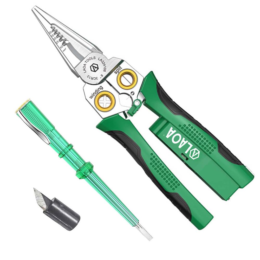 LAOA Strippeuse de fil avec fonction de mesure de l'électricité, piqûre de décapage de fil 8 en 1 pour les fils de coupe et de tirage, ciseaux de câble pour gratter et appuyer des fils (LA324108)