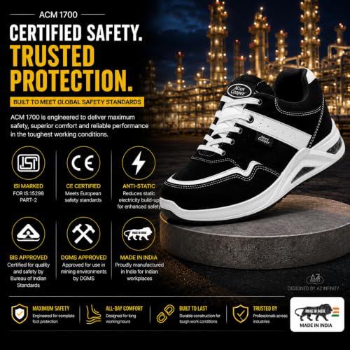 Image of Allen Cooper Safety Shoe ACM 1700 | Washable Micro-Fibre Upper, Protective Steel Toe, Anti-Skid Sole, Water & Oil Resistant | Size 07 INDIA /UK