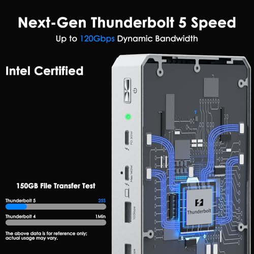WAVLINK Intel EVO Certified Thunderbolt 5 Dock, 120Gbps, 140W PD, 8K | Thunderbolt 5 Docking Station hub TB5 Dock 8K Display 140W Max Charging 4X USB-A 3.2 TBT 5/4 Laptops laptop cooling system - Image 4