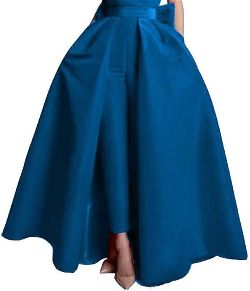 VeraQueen Women's Satin Detachable Train Skirt Prom Party Floor Length Overskirt with Bowknot
