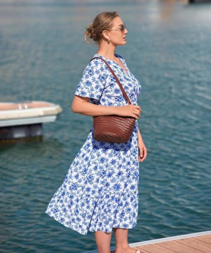 Image of TIYOMI Women Plus Size Dress Boho V Neck Short Sleeve Beach Maxi Dresses Floral /Stripe /Leaves /Lemon XL-5XL
