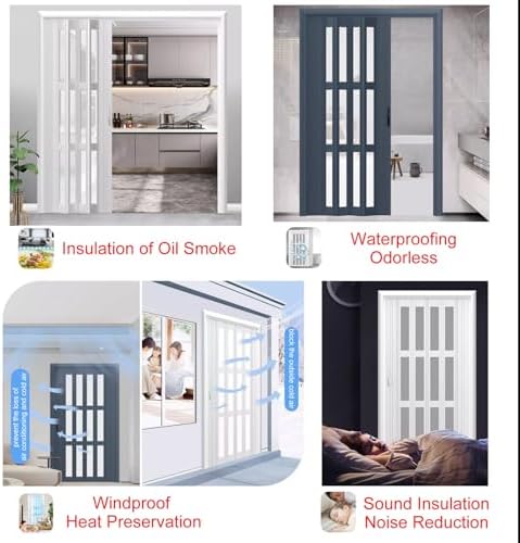 Clear Folding Accordion Doors for Doorways, Aluminum & Acrylic Sliding Room Divider, 24-60 Inch Widths, Ideal for Office & Bathroom, Multifold Interior Door (Red, 30x80in)