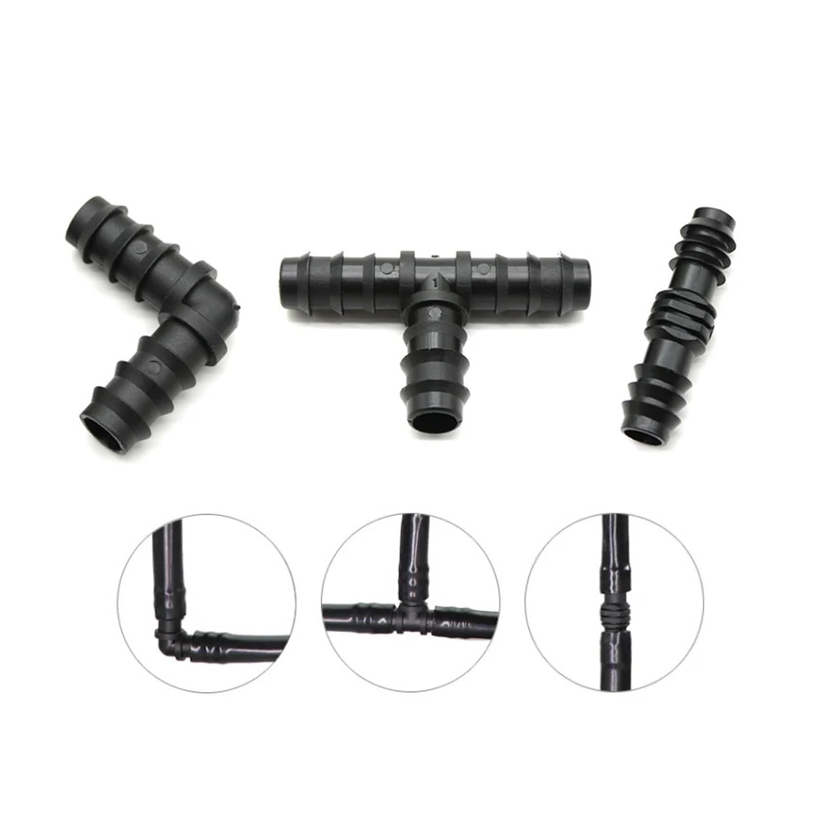 Conectores de púas de tubería de PE, 2~30 Uds., conector de extremo de reparación de codo en T, juntas de conector de riego por goteo de agua for jardín, 16mm, 20mm y 25mm(Tee,20MM_20 PIECES)